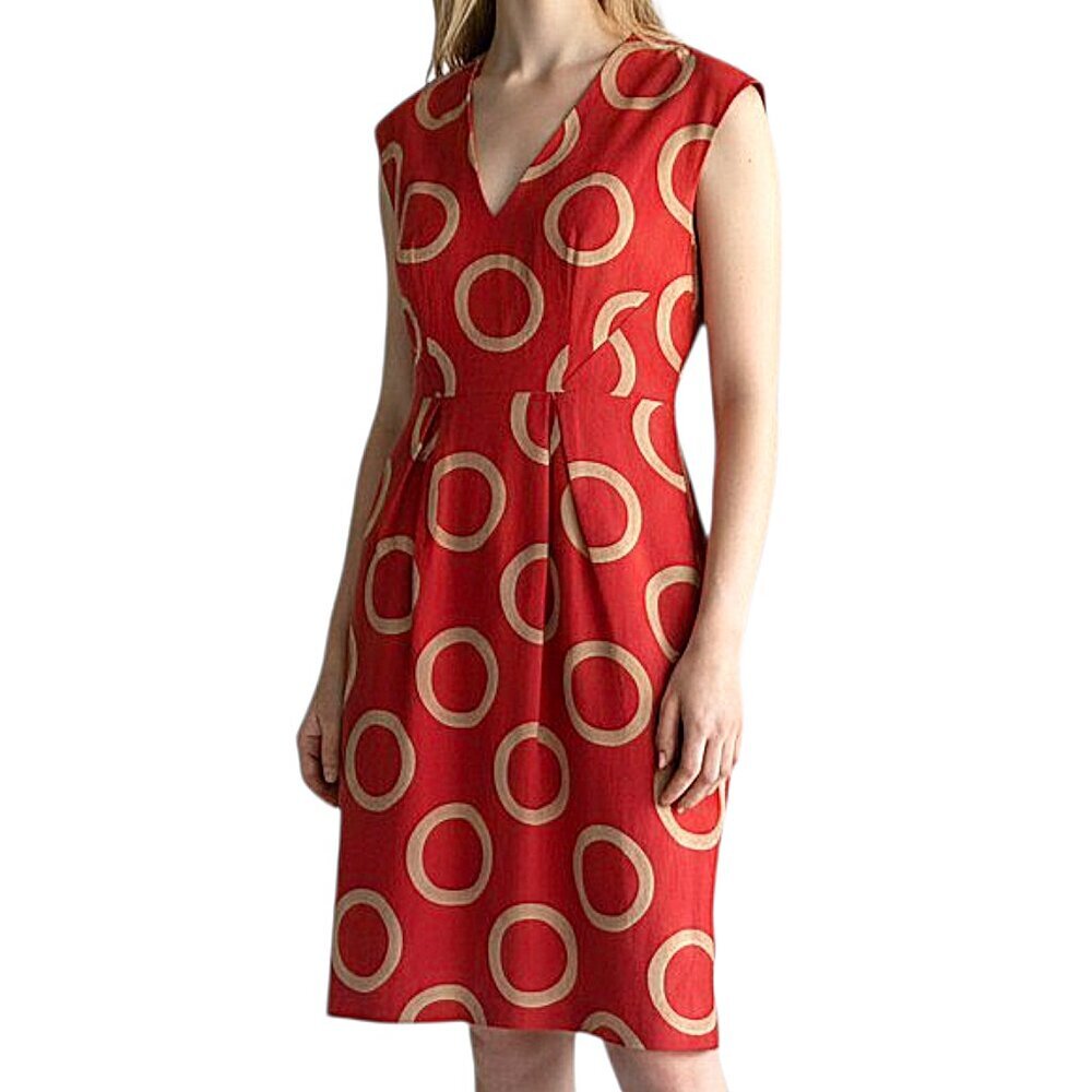 Silk-Blend Retro Style Red w Tan Circles Dress Banana Republic - Size 0 Women